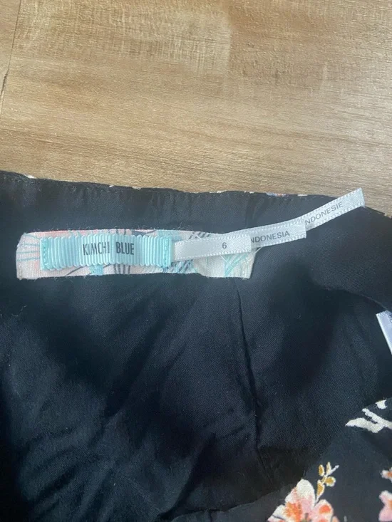 Kimchi Blue Black Floral Ruffle Shorts with Blue and Pink Accentst - Picture 2 of 10